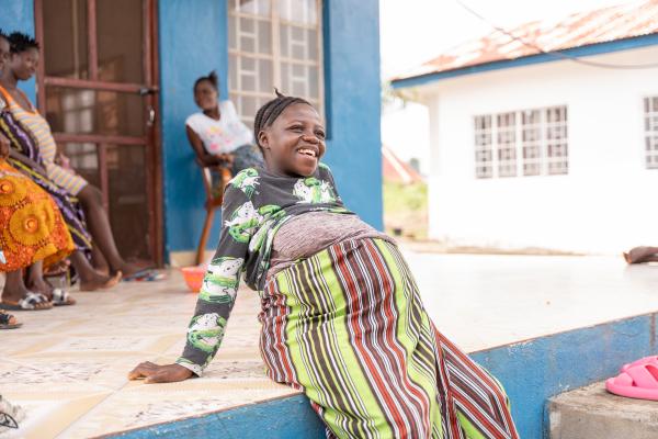 Expectant mother Sia at the maternal waiting home at Wellbody Clinic in Kono district.