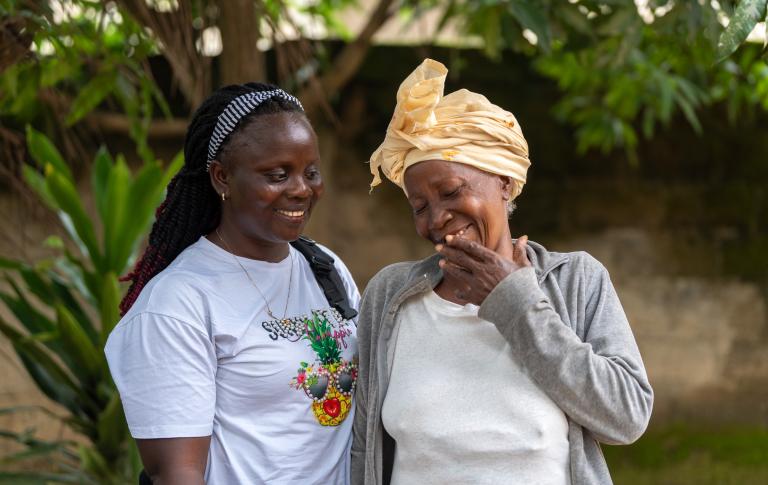 Community Health Workers in Kono District visit Isatu Kargbo at her home in Koidu Town.