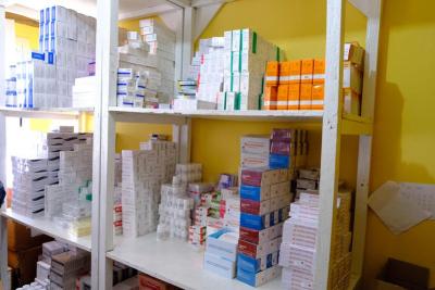 A well-stocked pharmacy at Lakka Government Hospital