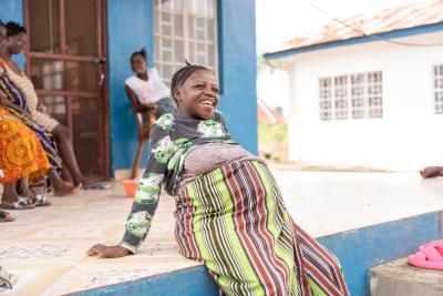 Expectant mother Sia at the maternal waiting home at Wellbody Clinic in Kono district.
