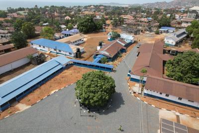 newly painted buildings and pathways at the hospital campus