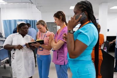 PIH Sierra Leone staff in the triage area of the MCOE