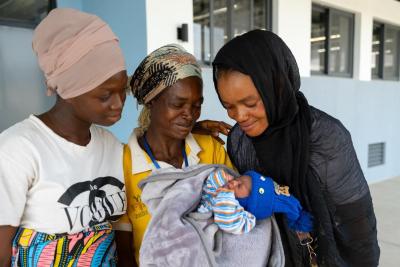 Four generations gather on the day of Hawa Lebbie’s discharge from the MCOE 