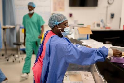 Jeneba Mannah works in the MCOE triage area